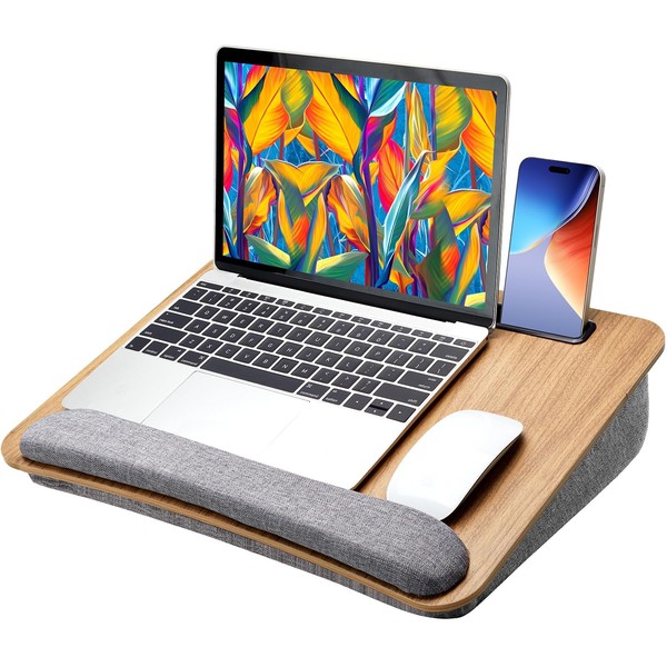 LORYERGO Lap Desk, Lap Desk for Laptop, Fits up to 15.6", Lap Stand for Bed & Couch, Laptop Lap Desk with Cushion, w/Wrist Pad & Media Slot, for Adult & Kid -LELD12