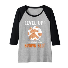 Womens This women is now a brown belt Raglan Baseball Tee