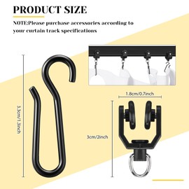 60 Pcs Shower Curtain Pack of 30 Pieces Hooks and 30 Pieces Gliders for Rails and Tracks(Black,Delicate Style)