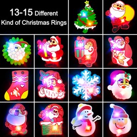 Dealot 50 Pack Light Up Rings Christmas Party Favors for Kids LED Christmas Bulk Stocking Stuffers Assorted Santa Snowman Flashing Finger Rings Glow in the Dark Games Toys Xmas Gift
