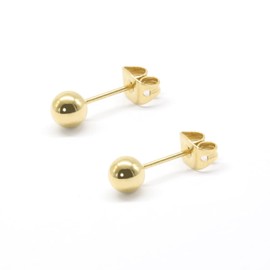 Artskin 18K Gold Plated Women Stud Earrings Girls Titanium Earrings Hypoallergenic 3mm Round Ball Mne's Earrings for Sensitive Ears (3mm, Gold)