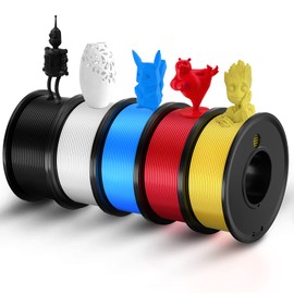 Haosegd 3D Printer Filament PLA 1.75mm 3-D Printing Materials 5 Colors Bundle Print Filimate 1.75 mm White Black Red Blue Yellow Filiment1.75 Accuracy ±0.02mm Fillament Spool Vacuum Pack 250G X 5 Roll