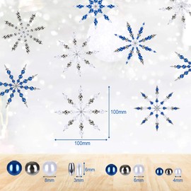 Naler 6pcs Christmas Ornament Pearl Snowflakes Star for Christmas Decoration, Xmas Tree Hanging Ornaments with approx. 500pcs Pearls for DIY Craft with Family and Friends, Unfinished, White/Blue/Silver