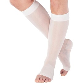 (3 Pairs) Made in USA - Sheer Compression Stockings for Women 15-20mmHg - Compression Socks with Open Toe for Varicose Veins Circulation, Pregnancy, Embolism - White, X-Large - A111WH4-3