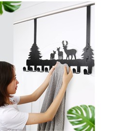 BeiLeiNiceHK Over The Door Hook Easy Installation Organizer Coat Hooks Wall Mounted Metal Towel Hook Rack Animal Deer Hanger for Bathrooms Door Hanging Dual Mounted Key Hooks 8-Hooks,Black