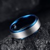 THREE KEYS JEWELRY Mens Rings Unique Silver Blue Tungsten Carbide