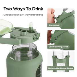 chunmo 74 oz Glass Water Bolttles with Straw Large Motivational Water Bottle with Time Marker Sports Water Bottles with Silicone Sleeve and Handle Lid 2.2L Water Jug for Gym Workout