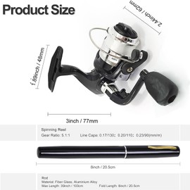 Pen Fishing Rod Mini Reel Combo Set Premium Telescopic Pen Fishing Rod Portable Pocket Collapsible Fishing Pole Kit Telescopic Fishing Rod Spinning Reel Combo Kit for Travel Saltwater Freshwater Sea