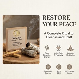 New Age Smudges and Herbs Smudge Kit - 2 California White Sage Smudge Stick for Cleansing (Salvia Apiana) with 2 Palo Santo Incense Sticks (Holy Wood) - Sage Bundles …