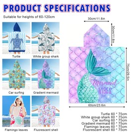 Children's Bath Poncho, Beach Towel with Hood, Microfibre Poncho Towel, Children's Bath Towel, school of sharks