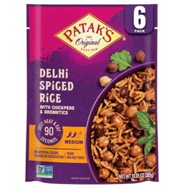Patak’s Delhi Spiced Rice - Fragrant Basmati Rice w/Chickpeas, Onion & Tomato - Kosher, Vegan Microwavable Meal Ready in 90 Seconds - Ready To Eat Rice For Quick Lunch Or Dinner - 10.05oz (Pack of 6)