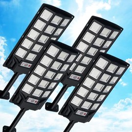 Solar Street Light Outdoor, Solar Lights Outdoor Waterproof Dusk to Dawn 100000LM 6500K Solar Flood Lights Motion Sensor with Remote Control, Commercial Area Lighting for Outside Parking Lot, 4-Pack