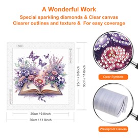 Acudotr Diamond Painting Kits for Adults Book, 5D Special Shape Diamond Art Kits for Beginners, Crystal Rhinestones Diamond Painting for Home Wall Decoration, Flower, 12×12 Inch