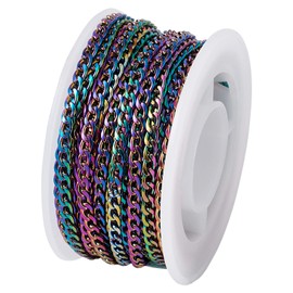 PandaHall 16FT/Roll 304 Stainless Steel Curb Chains Unwelded Colorful Twist Links with Spool for Jewellery Crafts Making,4.5x3x1mm