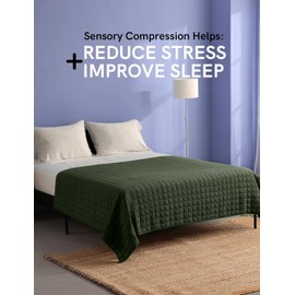 YnM Weighted Blanket, Soothing Cotton, Smallest Compartments with Glass Beads, Bed Blanket for One Person of 140lbs, Ideal for Queen or King Bed (60x80 Inches, 15 Pounds, Amy Green)