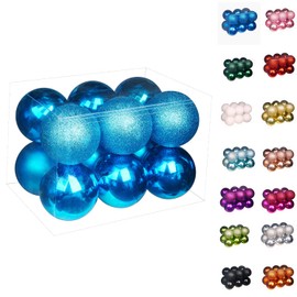 Emopeak - 12 esferas de Navidad, adornos para árbol de Navidad – 4 estilos de decoraciones de árbol de Navidad inastillables, esferas colgantes para decoración de día festivo, boda, fiesta (azul lago