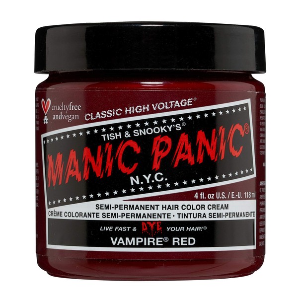 Manic Panic Vampire Red Hair Dye - Classic High Voltage - Semi Permanent Hair Color - Deep Blood Red Shade With Burgundy Tones - For Dark & Light Hair - Vegan, PPD & Ammonia-Free - For Coloring Hair