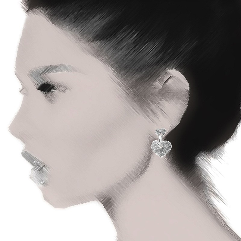 Spinningdaisy Silver Plated Crystal Double Heart Earrings