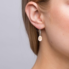 10-13MM Freshwater Cultured Pink Baroque Pearls Dangle Earrings for Women