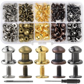 YORANYO 75 Sets 8MM Round Head Button Stud for Leather Chicago Screws Spikes and Stud Leather Rivets Screws Button Rivets for Repair and Decorate Clothing Shoes Belts Bags Dog Collars (Mixed in Box)