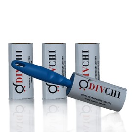 DIVCHI Lint Roller+4 Refill Sticky Replacement Heads Easily and Quickly removes animal fur, hairs, dust and fluff from garments, furniture, carpet, and car seats (1 handle 4 rolls)