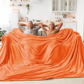 BEDELITE Big Fleece Blanket 120" x 120" (10' x 10'), Super Soft Fluffy Fuzzy Oversized King Blanket for Bed, Couch, Sofa, Camping, Extra Large Blanket Fits Your Whole Family, Orange