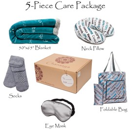 Chanasya Compassion and Healing Hugs Gift Throw Blanket Set - Sympathy, Warm Postive Thoughts, Courage and Strength - 5-Piece Combo Pack (Blanket, Neck Pillow, Eye Mask, Tote Bag, and Socks) Teal