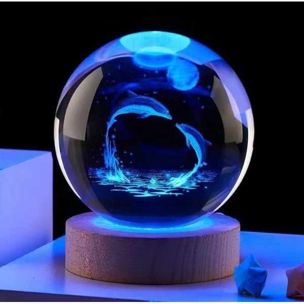 YokohamaChildren Crystal Ball, Dolphin, Sea Pig Crystal Ball, Aquarium Sphere, Goods, Interior, Figurine, Sea Object, Tabletop, Lamp, Crystal Light, Torchiere Light, LED, USB, Birthday, Mother's Day,