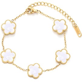 OSIRIDEH2 18K Gold Plated Four-Leaf Clover Bracelet for Women – Lucky Charm Jewelry, Adjustable Birthday Gift, Trendy Fashion Bracelet