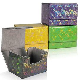 Dmoicols 4 Packs Card Deck Box Holds 400+ Single Sleeved Cards,Laser Sparkly Material Card Storage Box Horizontal,4-in1 MTG Commander Deck Box fit TCG CCG Magic Card (Black+Yellow+Cyan+Purple)