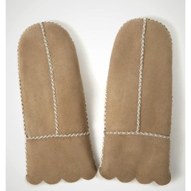 YISEVEN Women’s Winter Sheepskin Leather Shearling Mittens Soft Thick Furry Lambskin Fur Lined Warm Flip Cuffs for Cold Weather Dress Driving Work, Light Camel Suede Large