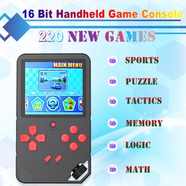 ZHISHAN Handheld Game Console Console for Kids with 3.0" Color Screen 220 16 Bit Fun Video Games Portable Gaming Player Toy for Children Birthday (Black)