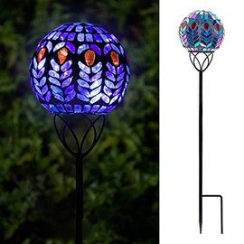 VCUTEKA Solar Lights Outdoor Garden Decor Mosaic Solar Garden Lights Waterproof Glass Ball LED Pathway Stake Light for Landscape Lawn Patio Yard Decoration 6 inch