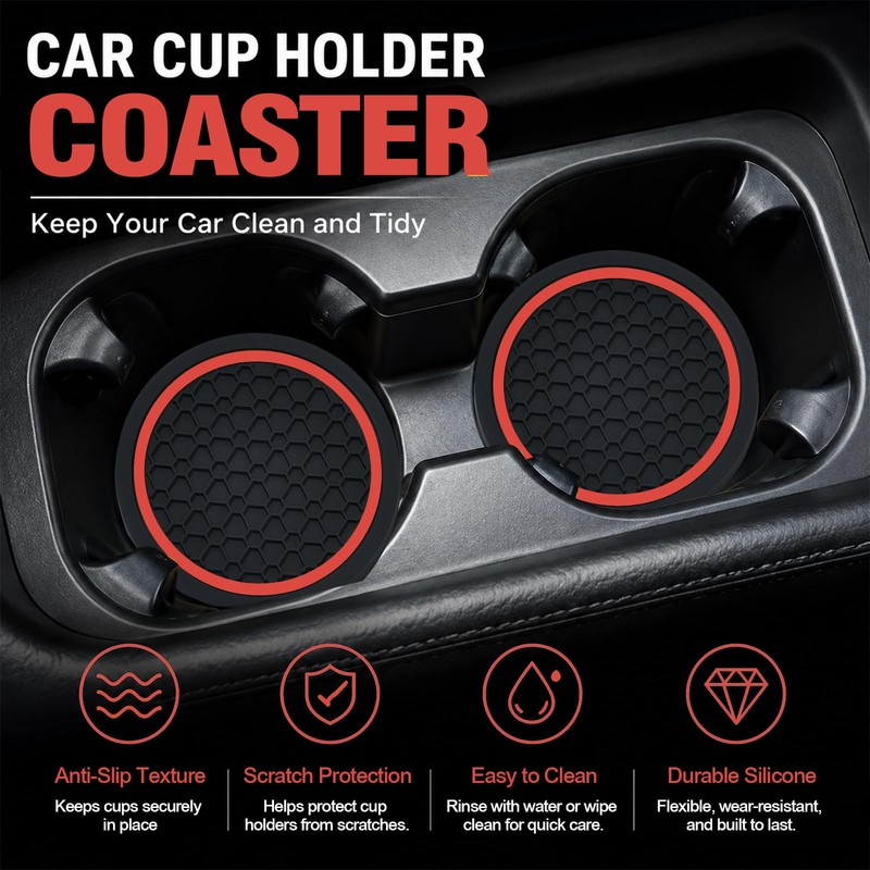 4PCS Car Cup Holder Coasters - 2.75 Inch Non-Slip Insert