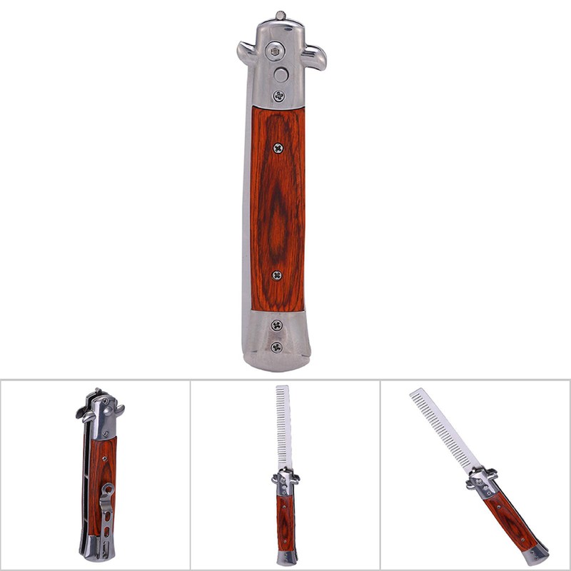 Switchblade Spring Folding Knife Push Button Pocket Comb Oil Hair
