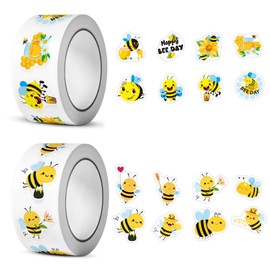 2 Rolls 1000PCS Bumble Honey Bee Stickers, Waterproof Vinyl Sticker Teacher Reward Sticker Cute Animal Label Stickers for BirthdayBirthday Party Supplies Gifts