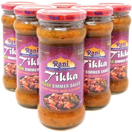 Rani Tikka Curry Vegan Simmer Sauce (Creamy Tomato, Onion & Cilantro) 14oz (400g) Glass Jar, Pack of 5 +1 FREE ~ Easy to Use | Vegan | No Colors | All Natural | NON-GMO | Gluten Free | Indian Origin