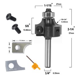 Sinoprotools Round Over Router Bits 1/4 Inch Shank，1/4'' Radius with Ball Bearing and Replaceable Insert Blades，Corner Rounding Edge-Forming Milling Cutter for Woodworking