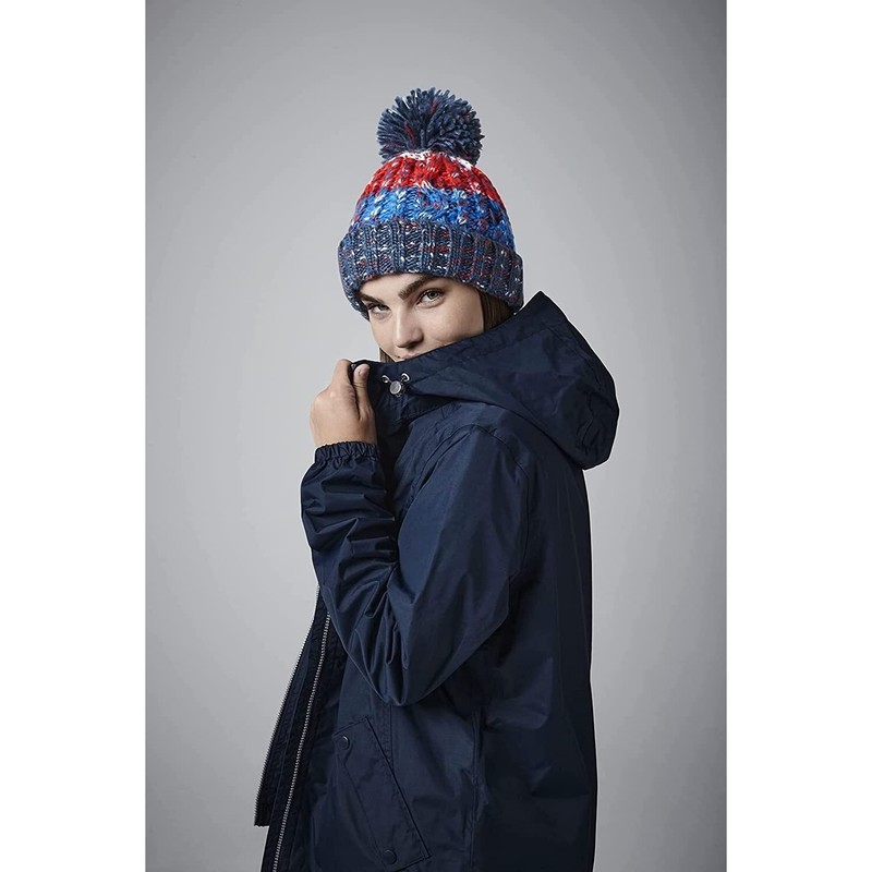 Beechfield Unisex Adults Corkscrew Knitted Pom Beanie Hat, Multicolour (Milkshake