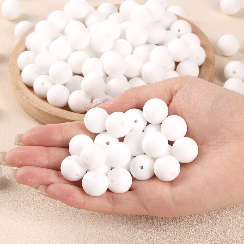 100 PCS Round Silicone Beads for Keychain Making Kit, Silicone