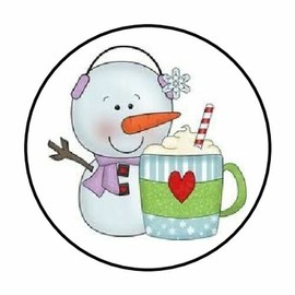 handmade 48 CHRISTMAS SNOWMAN HOT CHOCOLATE ENVELOPE SEALS LABELS STICKERS 1.2" ROUND