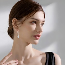 Lwsary Infinity Dangle Drop Earrings 925 Sterling Silver Teardrop Leverback Diamond Earrings Cubic Zirconia April Birthstone Jewelry Gifts for Women