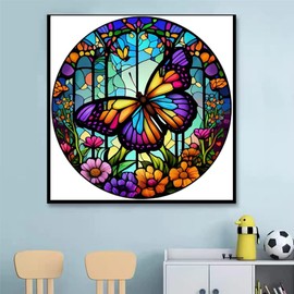 KTHOFCY 5D DIY Diamond Painting Kits for Adults Kids, Butterfly Stained Glass Full Drill Embroidery Cross Stitch Crystal Rhinestone Paintings Pictures Arts Wall Decor Painting Dots Kits 11.8X11.8 in