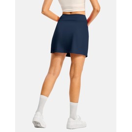 TBMPOY 16" Womens Tennis Skirts with Shorts Golf Skorts UPF100+ High Waist 3 Pockets for Athletic Workouts Casual Pickleball Navy Large