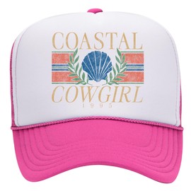 Coastal Cowgirl Trucker Hat | Beach Cowboy Cute Summer Western Country Vintage | Premium Foam Trucker Hat for Men & Women (US, Alpha, One Size, Hot Pink/White)