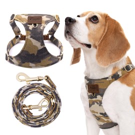 Puppytie Dog Harness & Multi-Function Leash Set - No Pull Function, Easy Walk Design - Camouflage Brown, Size M