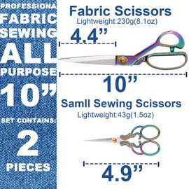 10 Inch Sewing Scissors For Fabric Cutting,Zinc Alloy Handle,Sharp Stainless Steel Blades,Fabric Scissors For Dressmakers Craft Decorate(Colorful)