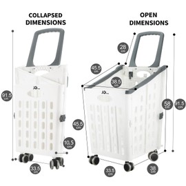 JMFOLD Grocery Shopping Cart, Foldable Utility Cart, 25L Capacity, Collapsible Rolling Handcart, Rolling Swivel Wheels for Store, Grocery, Office, Laundry (4 Universal Wheels + White)