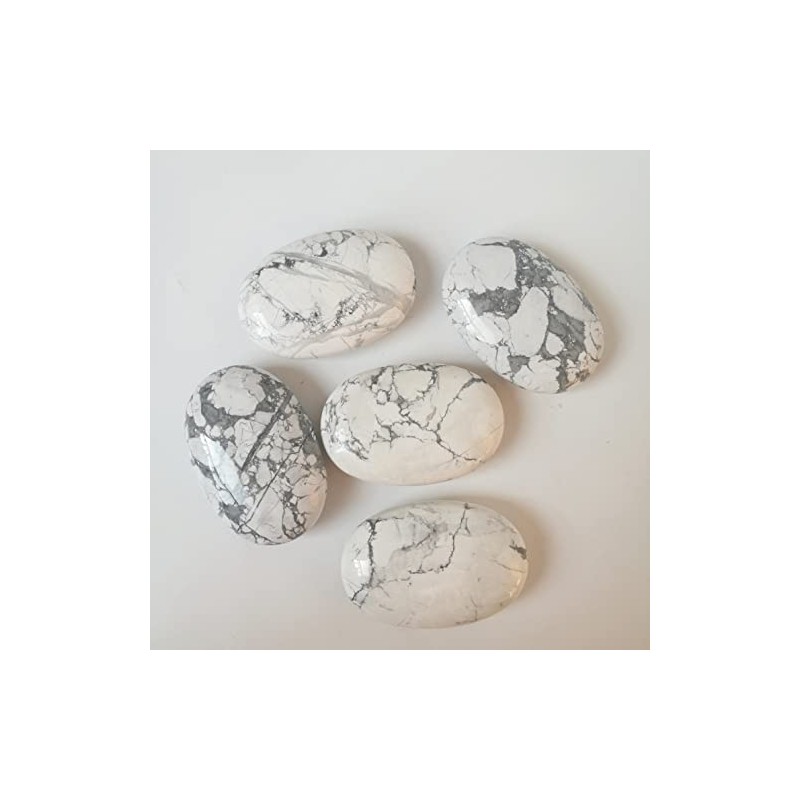 Manekieko Natural White Howlite Turquoise Oval Palm Pocket Healing Crystal