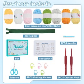 FREEBLOSS 2 Set Crochet Kit for Beginners: Crochet Granny Square Pencil Case with Step-by-Step Video Tutorials - Crochet Starter Kit